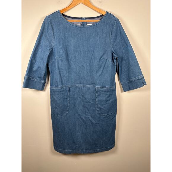 Boden Dresses & Skirts - Boden Amber Denim Dress Size 10 Denim Shift Patch Pockets Blue Shift Stretch